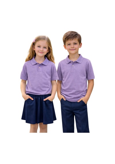 Erdem Kıds Unisex Kız Erkek Çocuk Polo Yaka Pamuklu Kısa Kol Lila Günlük Basic Okul Tişört Lila Lila