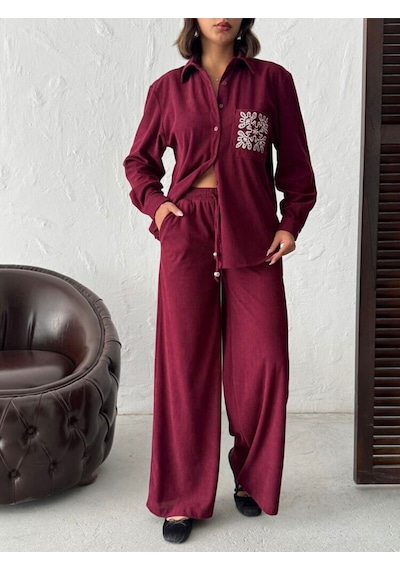Topshow Bol Kesim Fitilli Pantolon Bordo