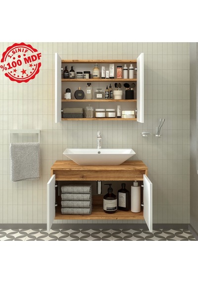 Banos Roomart Ayaksız 2 Kapaklı Lavabolu Ahşap-Mat Beyaz Mdf 8... Beyaz
