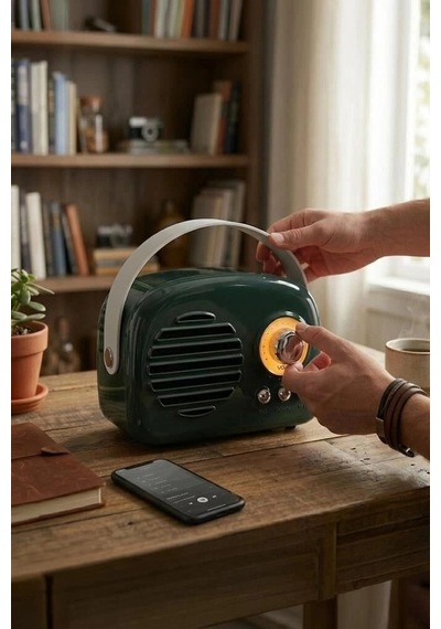 Delux Serisi Torima Bluetooth Hoparlör Nostaljik Radyo Kts-1682 Yeşil Ses Hediyelik Retro
