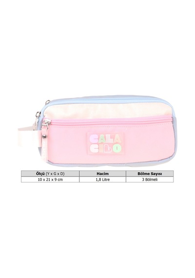 Calacilo Cloudy Pembe Mavi Renkli Kız Çocuk Üç Gözlü Kalem Çantası - Pembe - Mavi - C4088