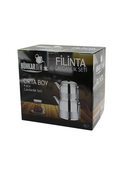 Filinta Orta Boy Çelik Çaydanlık Seti Çift Kapaklı Renkli Bakalit Kulp Üst Demlik: 1.25lt - Alt Suluk: 2.25l