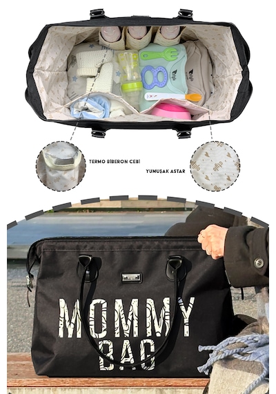 Stylo Mommy Bag Usa Anne Bebek Bakım Ve Kadın Çantası Sıyah Siyah