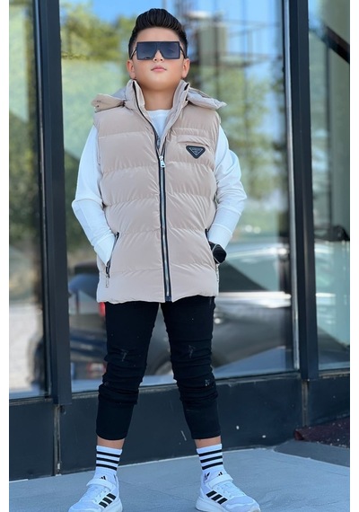 Pina Kids Erkek Çocuk Çıtçıt Kapüşonlu Nova Kumaş Şişme Yelek Ylk3026 Camel
