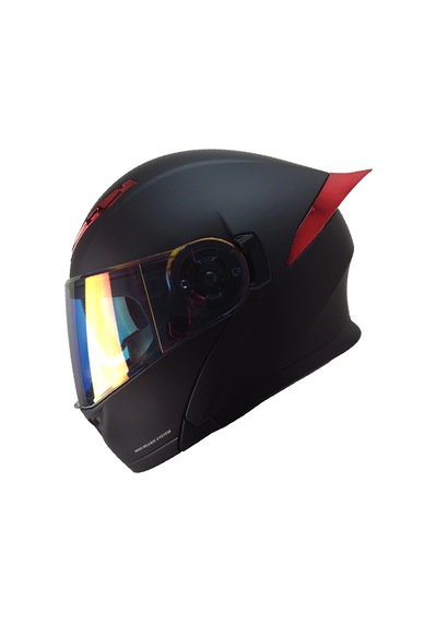 Fazer 965 Çene Açılır Kask Mat Siyah Kırmızı Camlı+güneş Vizörlü Mat Siyah-kırmızı