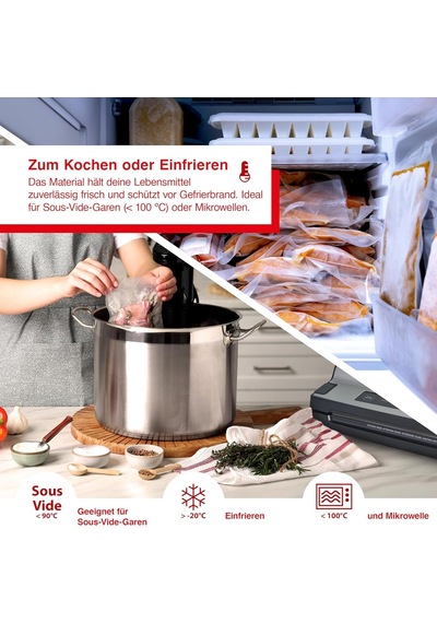 Solis Vakuumierfolie 2 Rollen - 20 X 600 - Tiefkühlen/vakuumgaren - Individuell Zuschneiden - Wiederverwendbar