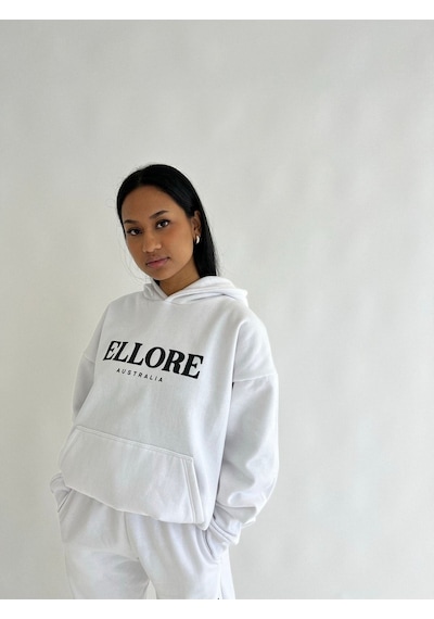 Ellore Australia Eşofman Takımı Sweatshirt Jogger - Beyaz Baskılı Oversize Şardonlu Kapüşonlu Beyaz Ellore Australia Eşofman Takımı Sweatshirt Jogger - Beyaz Baskılı Oversize Şardonlu Kapüşonlu Beyaz