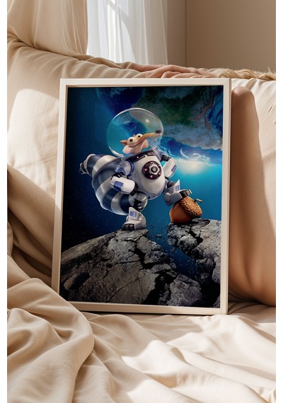 Buz Devri Scrat Astronot Uzay Temalı Çerçeveli Tablo - Lüks Çocuk Odası Galaksi Duvar Dekoru Poster Beyaz Buz Devri Scrat Astronot Uzay Temalı Çerçeveli Tablo - Lüks Çocuk Odası Galaksi Duvar Dekoru Poster Beyaz