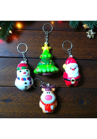Yüksek Kalite 4 Adet Mini Sukuşi Anahtarlık Noel Baba Yılbaşı Ağacı Kardan Adam Geyik Noel Hediyesi
