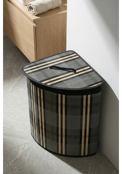 Nordic Köşeli Bambu Sepet - 50 Cm Gri