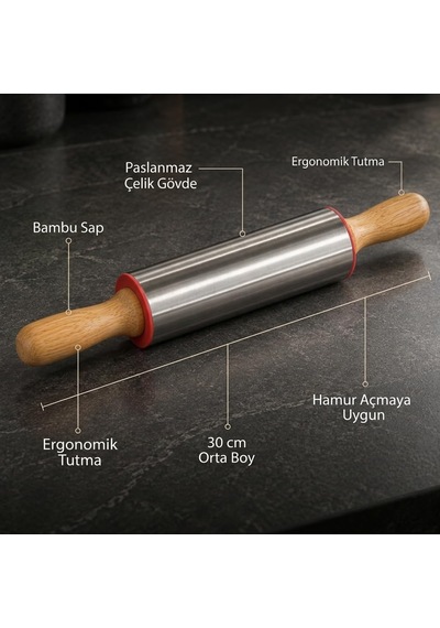 Deconox Bambu Saplı Paslanmaz Çelik Merdane, Küçük 27 Cm Orta 30 Cm Büyük 34 Cm Boy Seçenekli Hamur Açma Merdanesi Çok renkli Deconox Bambu Saplı Paslanmaz Çelik Merdane, Küçük 27 Cm Orta 30 Cm Büyük 34 Cm Boy Seçenekli Hamur Açma Merdanesi Çok renkli