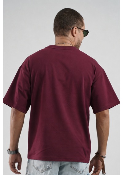 King Brich Oversize Kalıp Basic %100 Pamuklu Erkek Tişört Bordo