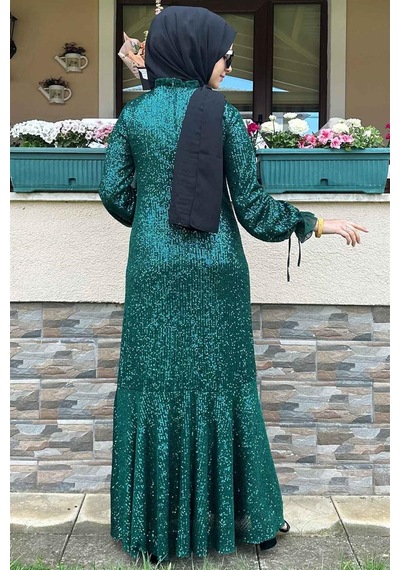 Rabia Şamlı Pırıl Zümrüt Yeşili Elbise Normal