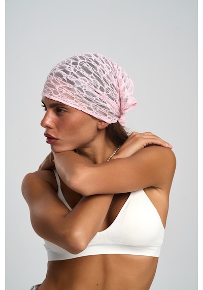 Mai Studios Co. Miray Üçgen Kesim Pembe Dantel Bandana Pembe
