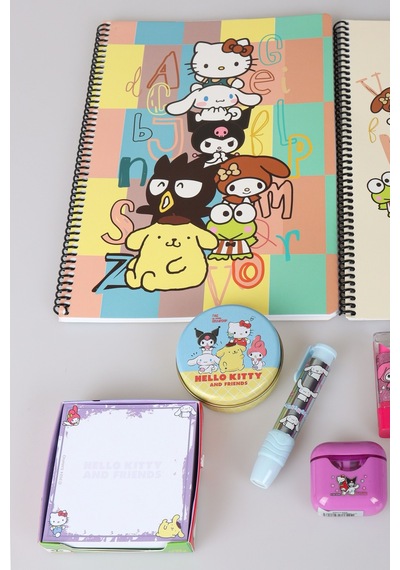 Dekomus İle Lisanslı Hello Kıtty And Best Frıends Kuromı,cınnamorol,my Melody Kırtasiye Seti 9 Parça Altın