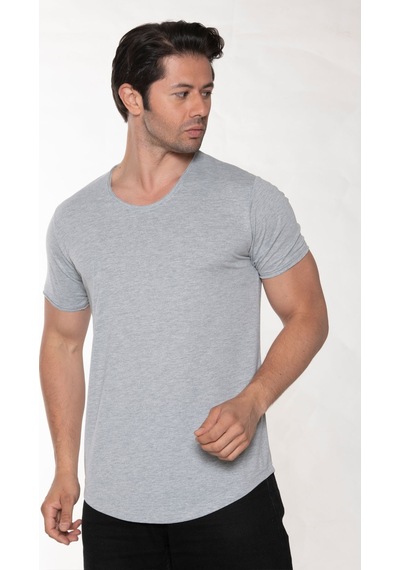 Black Horn Erkek Geniş Yaka %100 Pamuk Salaş T-shirt Gri