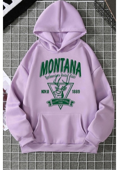 Uyguntarz Unisex Montana Baskılı Sweatshirt Lila