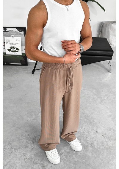 Kahverengi Likralı Fitilli Baggy Pantolon Kahverengi