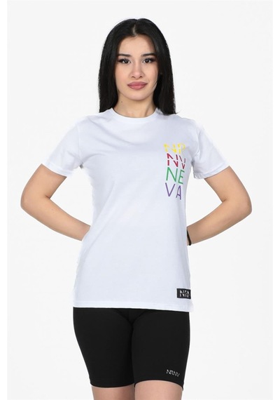 Neva Baskılı Bisklet Yaka Normal Kalıp Tshirt Beyaz-beyaz Beyaz