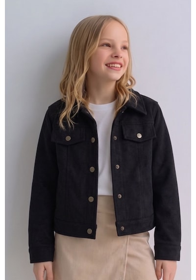 Esila Kids Kız Çocuk Mikro Süet Ceket Siyah