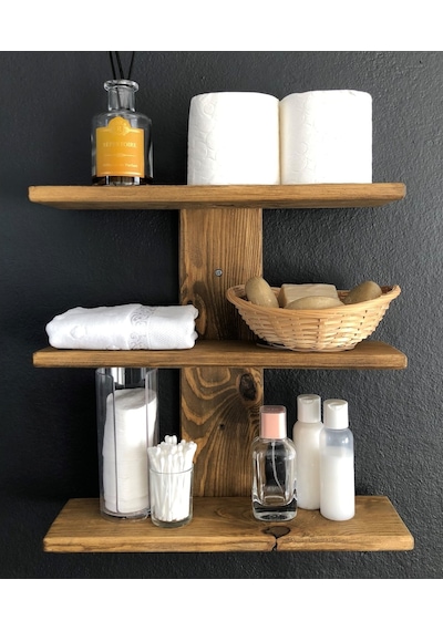 O&Awood Doğal Ahşap Dekoratif Minimal Duvar Rafı,3 Katlı Vintage, Retro A