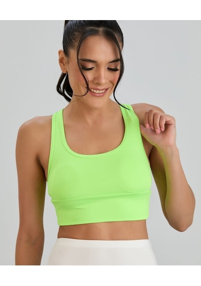 Aurafit Arkası Halter Kesim U Yaka Spor Sütyeni/büstiyer/croptop- Fosfor Yeşil