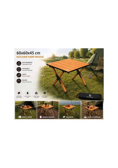 60x60x45 Cm Katlanır Kamp Ve Piknik Masası Hafif, Dayanıklı Ve Taşınabilir Ahşap
