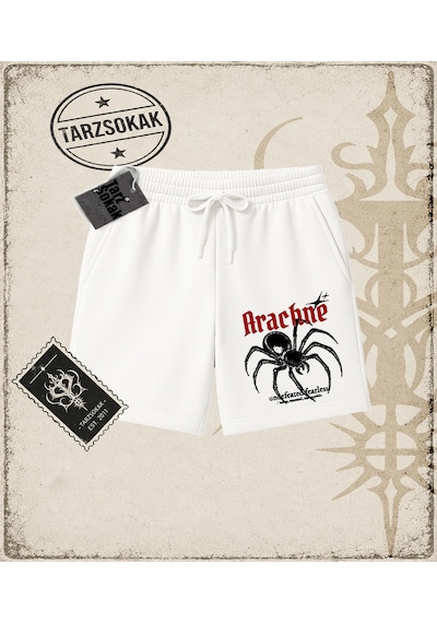 Tarzsokak Gotik & Grunge Streetwear Arahcne Unisex Şort Beyaz