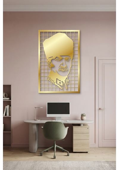 Mustafa Kemal Atatürk Metal Duvar Tablosu - Duvar Sanatı - Duvar Dekoru - Altın