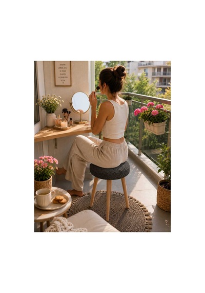 Solo Teddy Kumaş Kaplı Tabure Puf Makyaj Masası Mutfak Balkon Salon Ahşap Ayaklı Tabure Antrasit Gri
