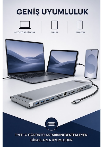 11in1 Çoklayıcı Type-c 3.1 To 4k Hdmi Vga Usb-c Ethernet Usb Çoklayıcı Sd Kart Okuyucu Çevirici Hub