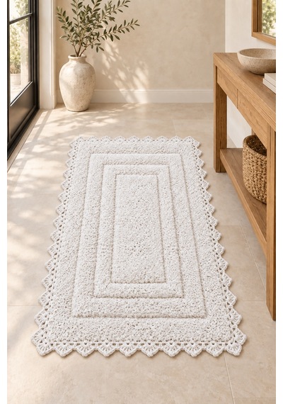 Alanur Bodrum Tufting Cotton Pamuklu El Işi Örgülü Paspas 110 80 X 135 Cm Beyaz
