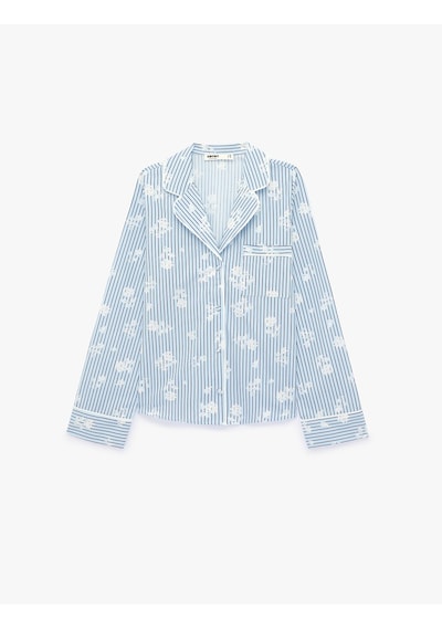 Koton Pamuklu Cep Detaylı Uzun Kollu Çiçek Desenli Çizgili Pijama Üstü Mavi Çizgili 6slk50027mw Koton Pamuklu Cep Detaylı Uzun Kollu Çiçek Desenli Çizgili Pijama Üstü Mavi Çizgili 6slk50027mw