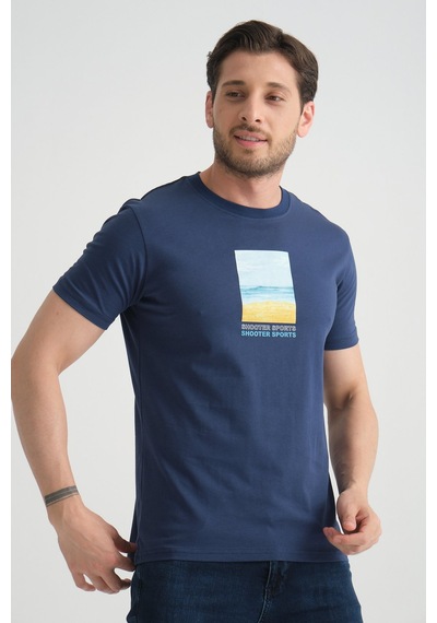 Shooter Sportwear Shooter Erkek T-shirt %100 Pamuk Minimalist Tasarım Regular Kalıp Baskılı İndigo