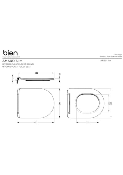 Bien Amaro Slim Yavaş Kapanan Uf/duroplast Klozet Kapağı Beyaz