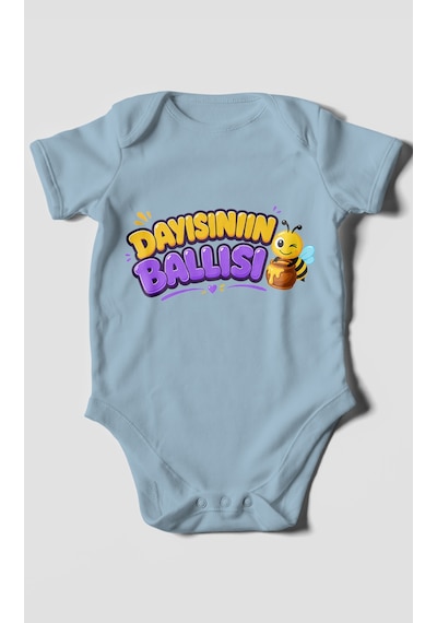 Morivokids Dayısının Ballısı Kısa Kollu Bebek Body %100 Pamuk Bebe Mavisi