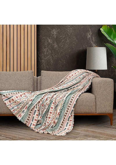 SoftMicro Etnik Desenli Boho Turkuaz Koltuk Örtüsü Kanepe Örtüsü 180 x 220 CM