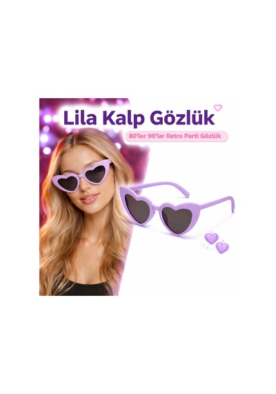 Mor - 438 - Lila Retro Gözlük 80 Ler 90 Lar Stil - Edntrend - Parti Gözlüğü
