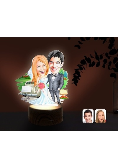 Kişiye Özel Evleniyoruz Karikatürlü Dekoratif 3D Biblo Led Işıklı (481495097)
