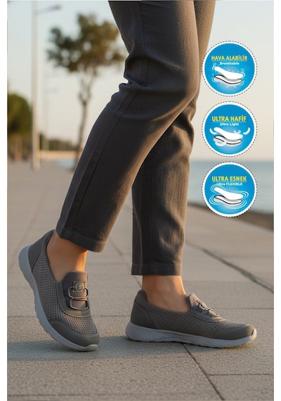 Walkway Füme Fileli Hafif Esnek Kolay Giyilebilir Kadın Casual Ayakkabı 575 G