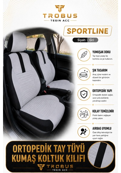 Audi Q2 2016 2017 2018 2019 2020 Uyumlu Sportline Serisi Gri Siyah Oto Koltuk Kılıfı 31827660
