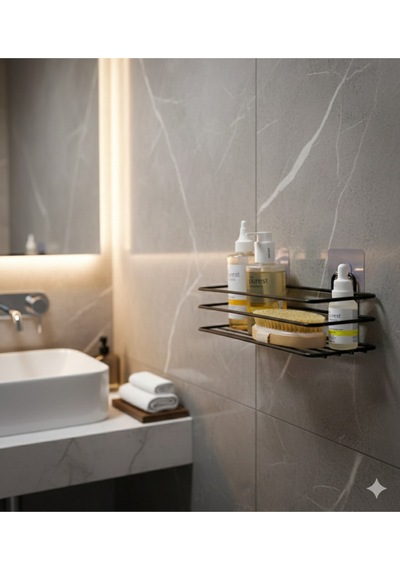 Siyah Yapışkanlı Banyo Düzenleyici Şampuanlık Banyo Rafı Duş Rafı Organizer Siyah Diğer