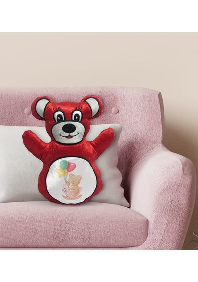 Bk Gift Tatlı Ayıcık Tasarımlı Kırmızı Ayıcık Yastık-2