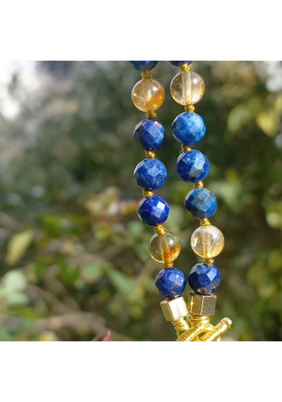 Sibelce 2168 Labradorit Lapis Lazuli Sitrin El Yapımı Düğümlü Kolye Çok REnkli