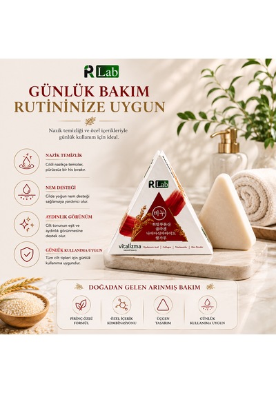 Pirinç Sabunu - Cilt Beyazlatıcı, Leke Karşıtı & Aydınlatıcı - Hyaluronik Asit & Kolajen