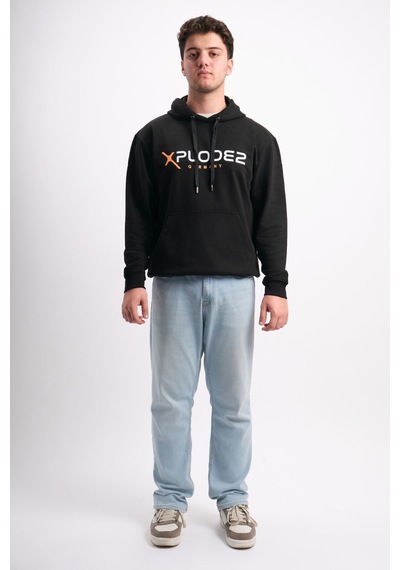 We&me Oversize Geniş Kalıp Baskılı Kapüşonlu Erkek Sweatshirt Turuncu