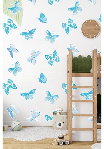 Mavi Kelebekler Temalı 20 Parça Çocuk Ve Bebek Odası Dekoratif Duvar Sticker Seti