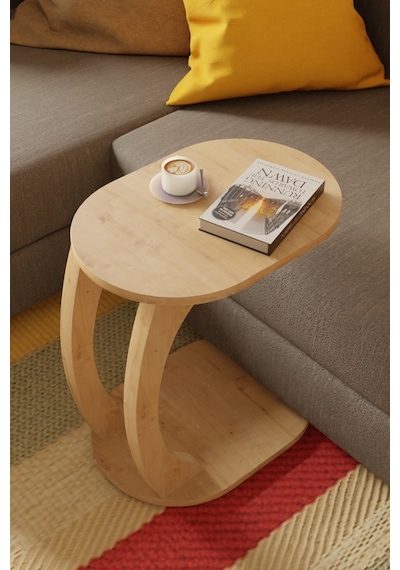 Oval Safir Meşe C Sehpa Modern,hareketli Tekerlekli Yan Sehpa Salon, Ofis, Yatak Odası Kahverengi