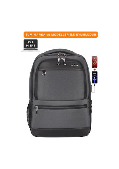 14"-15,6" İnç Körüklü Gri Laptop Sırt Çantası Unisex Su Geçirmez Kumaş Gri