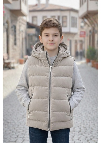 Pina Kids Erkek Çocuk Kapüşonlu Şişme Yelek Bej